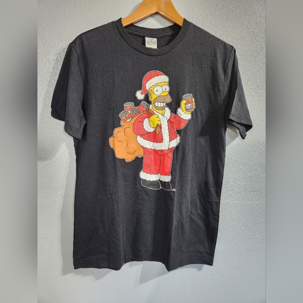 The Simpsons Homer Santa Duff Black T-Shirt Mens Holiday Nwot